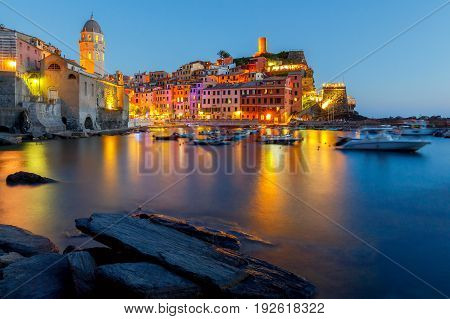 The medieval fishing village with traditional Italian colorful houses Vernazza. Cinque Terre National Park. Liguria. Italy.