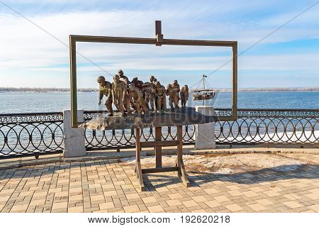 Samara Russia - March 12 2017: Bronze monument of a painting of Ilya Repin's 