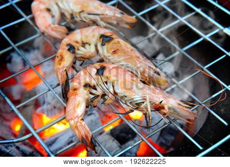 Grill Shrimp In Hot Fire