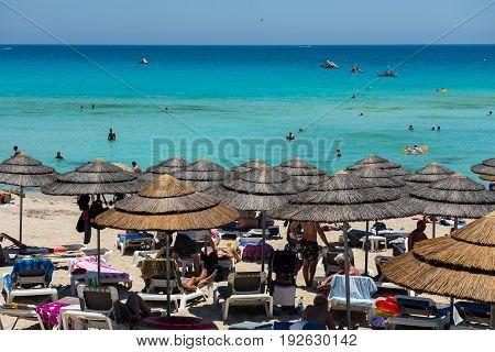 Nissi Beach Resort. White Sand And Crystal Clear Sea Water. Cyprus Island