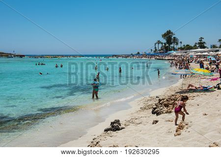 Nissi Beach Resort. White Sand And Crystal Clear Sea Water. Cyprus Island