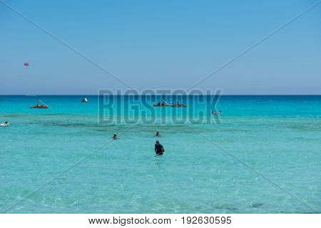 Nissi Beach Resort. White Sand And Crystal Clear Sea Water. Cyprus Island