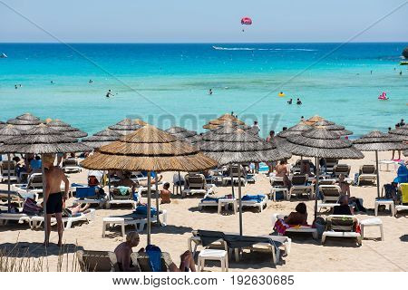 Nissi Beach Resort. White Sand And Crystal Clear Sea Water. Cyprus Island