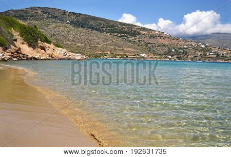 Chrissi Ammos beach in Andros island Cyclades Greece