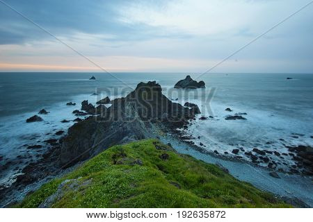 Beautiful cliffs above ocean during sunset, Patrics point, Califorinia