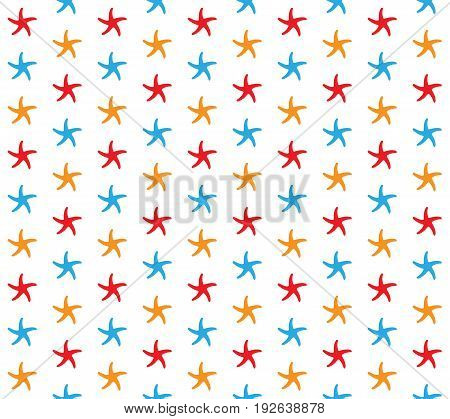 Seamless vector background. Endless backdrop made of colorful stylized starfishes for pattern fills textile decorative paper. EPS 10.
