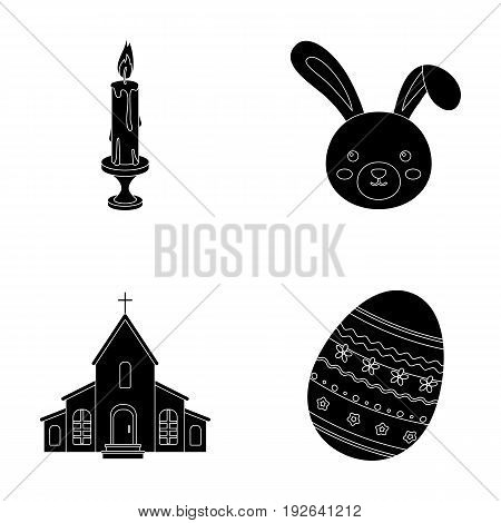 Church, candle, easter bunny and painted egg.Easter set collection icons in black style vector symbol stock illustration .
