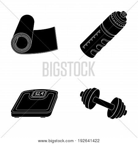 A dumbbell, a rug and other equipment for training.Gym and workout set collection icons in black style vector symbol stock illustration .