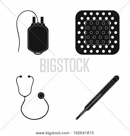 Package with donor blood and other equipment.Medicine set collection icons in black style vector symbol stock illustration .
