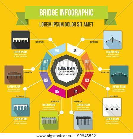 Bridge infographic banner concept. Flat illustration of bridge infographic vector poster concept for web