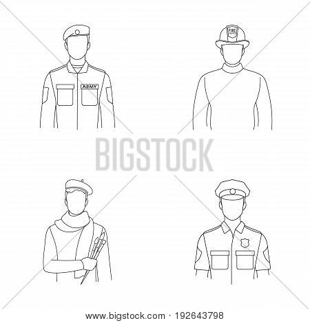 Military, fireman, artist, policeman.Profession set collection icons in outline style vector symbol stock illustration .