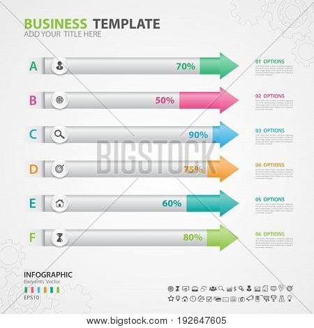 Infographics elements diagram with 6 steps options Vector illustration Arrow icon presentation template advertisment layout Process chart business flyer banner design web design timeline silde