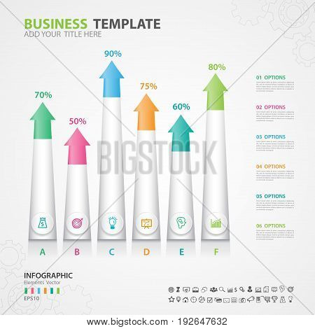 Infographics elements diagram with 6 steps options Vector illustration Arrow icon presentation template advertisment layout Process chart business flyer banner design web design timeline silde