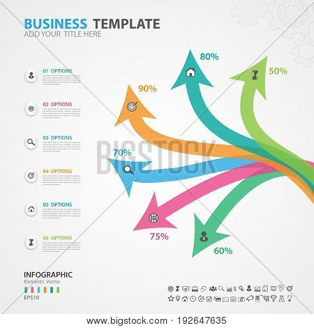 Infographics elements diagram with 6 steps options Vector illustration Arrow icon presentation template advertisment layout Process chart business flyer banner design web design timeline silde
