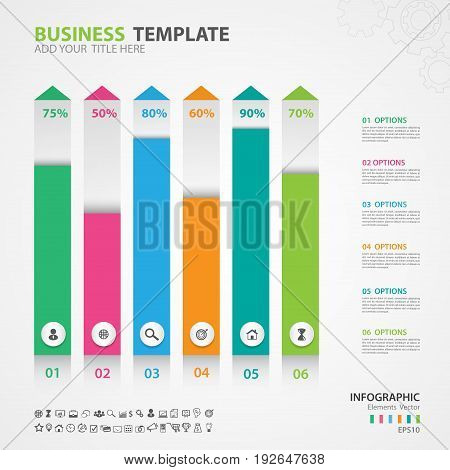 Infographics elements diagram with 6 steps options Vector illustration Arrow icon presentation template advertisment layout Process chart business flyer banner design web design timeline silde