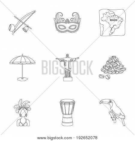 set of icons on the subject of Brazil. Brazilian national attractions. Brazil country Aicon in set collection on outline style vector symbol stock web illustration.