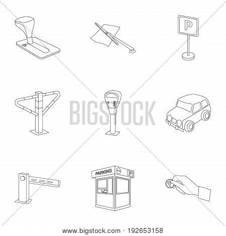 A set of icons for parking cars and bicycles. Fines and elements of parking.Parking zone icon in set collection on outline style vector symbol stock web illustration.