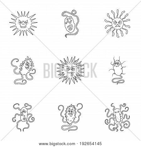 A set of pictures about bacteria and viruses. Germs that are harmful to humans. viruses and bacteria icon in set collection on outline style vector symbol stock web illustration.