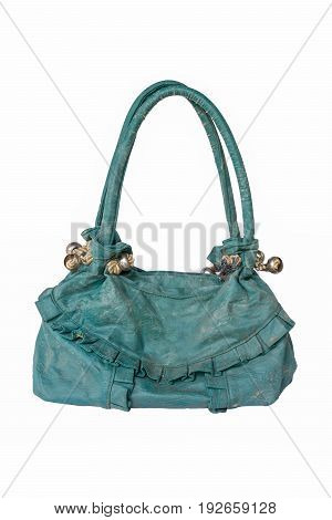 old green handbag on white background isolated