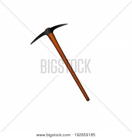 Mattock in black design with wooden handle on white background