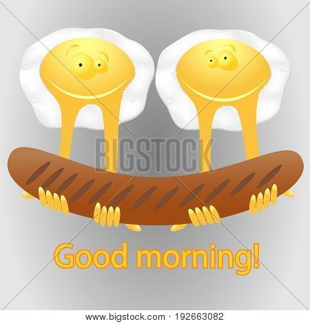 Fried eggs and sausage grilled / fried eggs smiley / vector