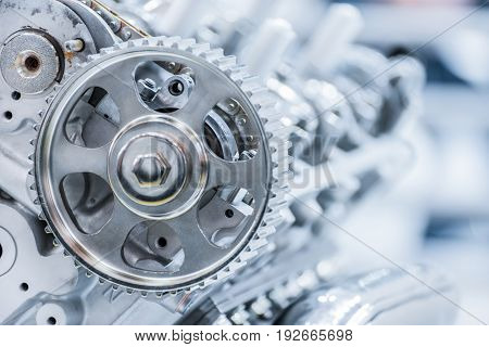 Gear of drive of a gas-distributing mechanism of the automobile engine. Cold undustrial color.