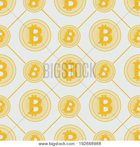 seamless gold bitcoin pattern cryptocurrency with lines on a white background