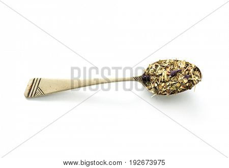 herbal tea, eastern medicine with flowers, topview