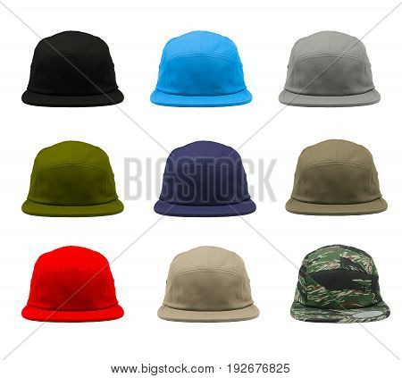 Blank 5 panels jockey camper cap 9 set on white background