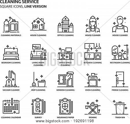 House Cleaning Service, Square Icon Set