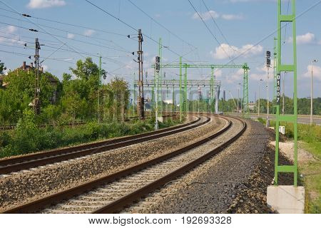 A pair of railway tracks viewed from above