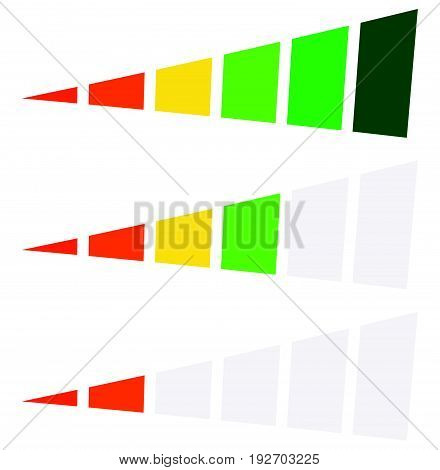 Progress Bar, Level Indicator In Perspective. 6-step Progress Bar With Green, Yellow, Red Colors. Pr