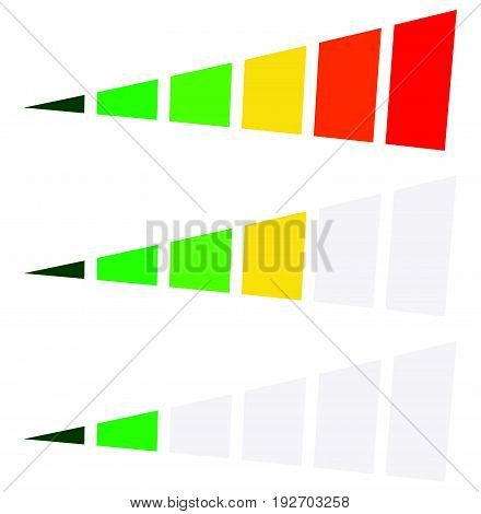 Progress Bar, Level Indicator In Perspective. 6-step Progress Bar With Green, Yellow, Red Colors. Pr