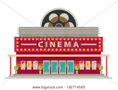 Cinema building flat style. Movie Theater. Vector