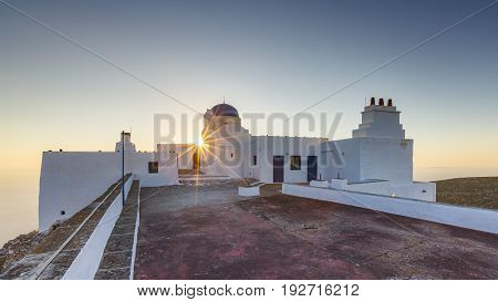 Church of Agios Symeon above Kamares village at sunset.
