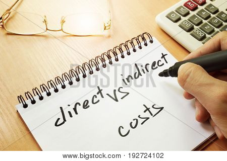 Direct vs indirect costs written by hand in a note.