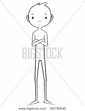 Drawn man stands with arms folded, emotions, icon.