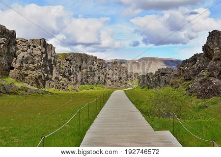 Beautiful landscape in the Icelandic national park Thingvellir (Þingvellir) in the Western Iceland