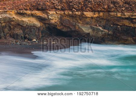 Caves Near Ajuy Village On Fuerteventura, Spain. Long Time Exposure