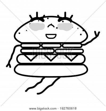 line kawaii cute happy humburger food vector illustration