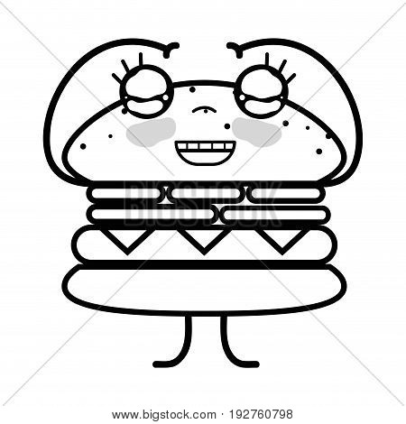 line kawaii cute happy humburger food vector illustration