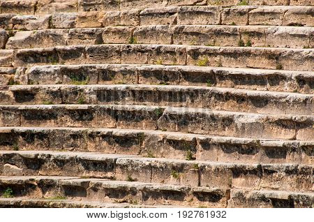 Background from the steps of the ancient ruins of Hierapolis. Roman Theater in Pamukkale, the ancient city of Hierapolis Turkey