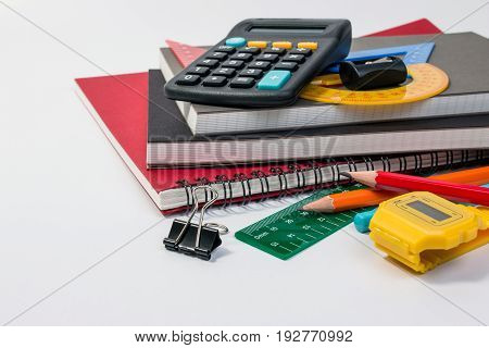 School Supplies Used In Math Class, Geometry Or Science. Mathematics Geometry Tool For Student In Ma