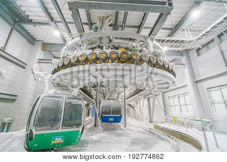 Yamakata, Japan - February 7, 2017: Rope-way in winter at Zao ski moutain, Yamagata Japan