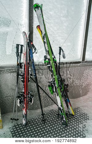 Yamakata, Japan - February 7, 2017: Skiing, winter season , mountains and ski equipments  at Zao ski moutain, Yamagata Japan