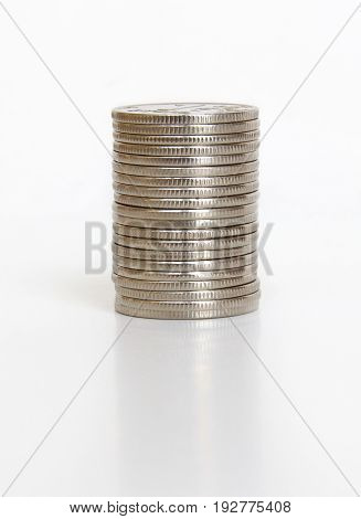 coins of 1 ruble on white background