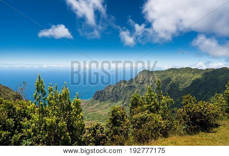High definition panorama over Kalalau Valley at Kalalau overlook, Kauai, Hawaii