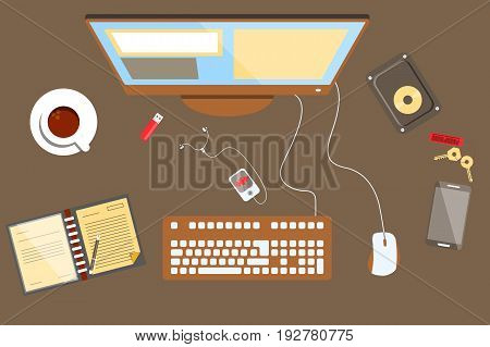 Concept of flat Workplace desing with isolated objects