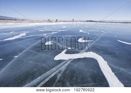 Cape Uyuga Landscape. Lake Baikal, Winter. Small Sea