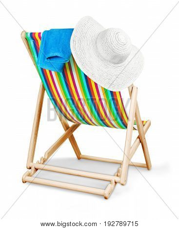 Isolated chair towel hat deck deckchair no one